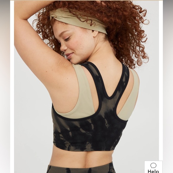 Aerie Offline Recharge Tie Dye Sports Bra Black Olive Green - Picture 6 of 13